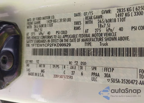 2015 Ford F-150 Xlt from USA, damaged, VIN 1FTEW1CP2FKD99929